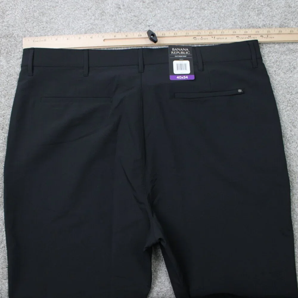 Banana Republic Pants NWT Mens 40x34 Black‎ Flat Front Straight Leg Polyester